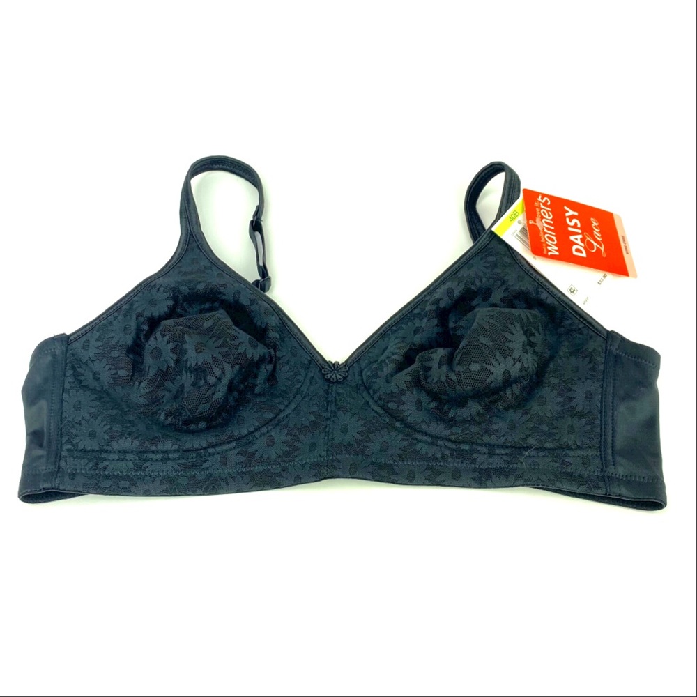 Warner's Daisy Lace Wireless Bra 2009 NWT Black 40B